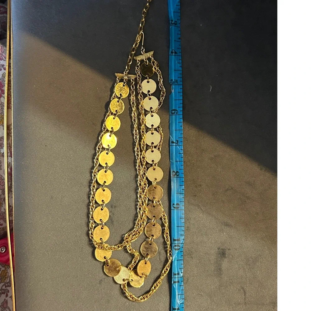 Vintage Gold Tone‎ Multi Strand Disc Rope Chain Layered Statement Necklace
